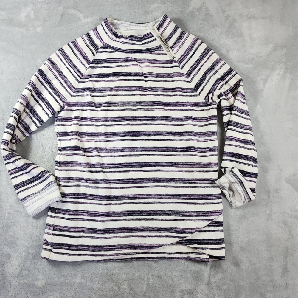 T by Talbots Women's Striped Mock Neck Pull Over Sweater MP Coastal Grandma